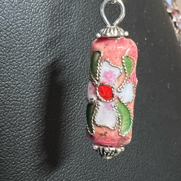 Rose Quartz and Snakeskin Agate Necklace & Hand Design Earrings Jewelry Set - Picture 2 of 3